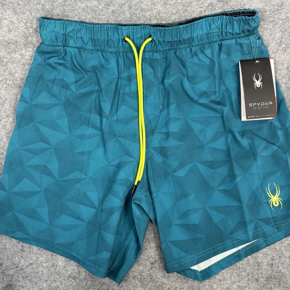 NWT Spyder Swimsuit Trunks Shorts Mens L Teal UV Protection Mesh Quick Dry Beach